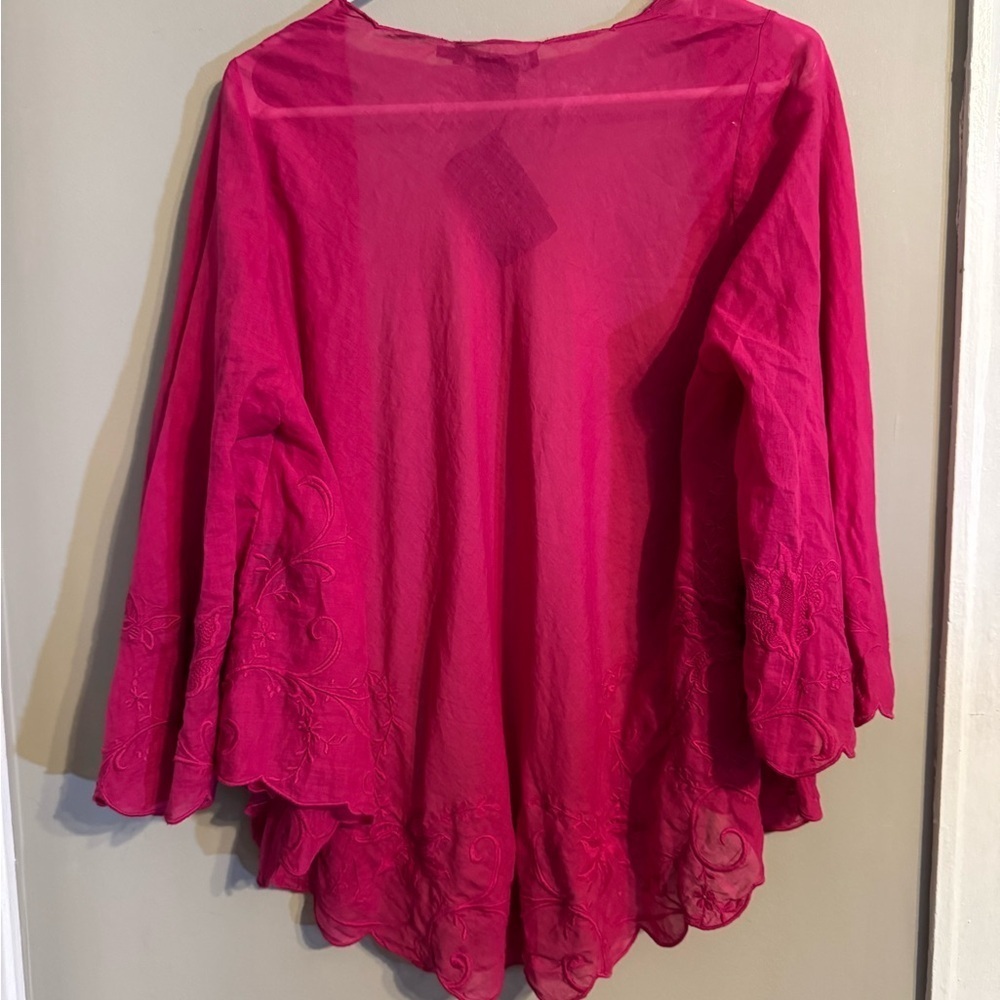NWT Ralph Lauren Fuchsia Lightweight Open Draped Embroidered Cardigan Sweater - Picture 9 of 9